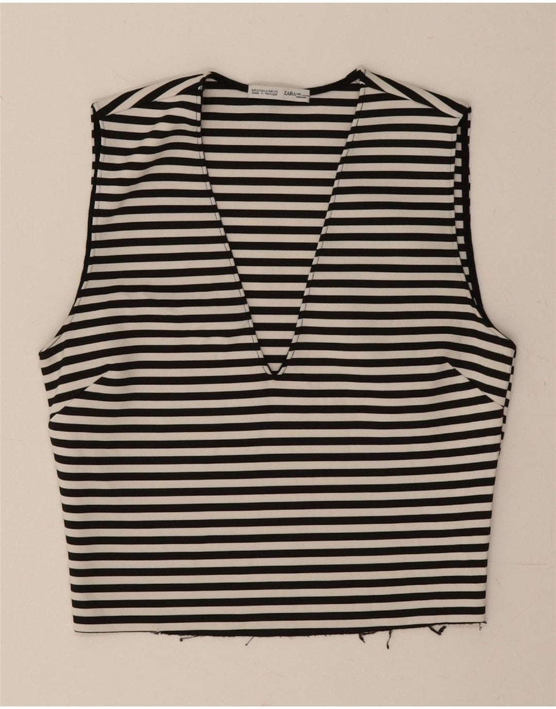 ZARA Womens Crop Sleeveless Blouse Top UK 8 Small Black Striped Polyester Vintage Zara and Second-Hand Zara from Messina Hembry 