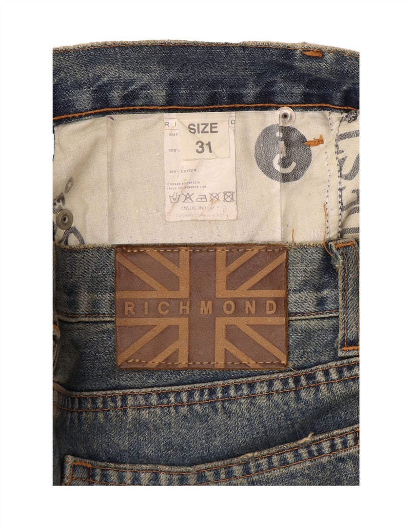 RICHMOND Womens Graphic Bootcut Jeans W31 L37 Blue Cotton Vintage Richmond and Second-Hand Richmond from Messina Hembry 