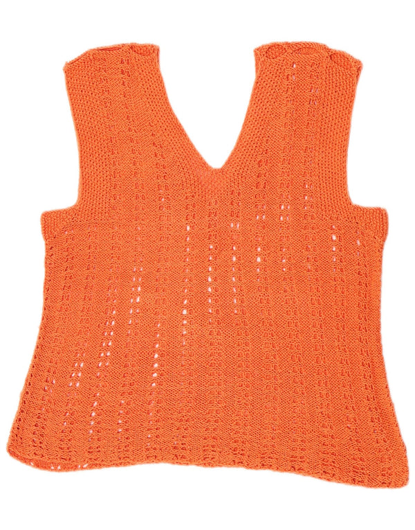 Vintage Crop Crochet Vest Tank Top pentru femei UK 14 Medium Orange