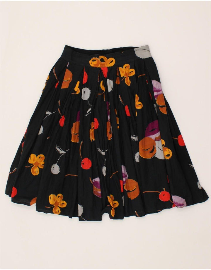 VINTAGE Womens Flared Skirt W28 Medium Black Floral Vintage Vintage and Second-Hand Vintage from Messina Hembry 