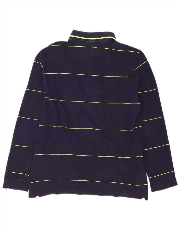 Tricou polo cu mânecă lungă LACOSTE pentru bărbați, mărimea 4, bumbac cu dungi albastru bleumarin mediu