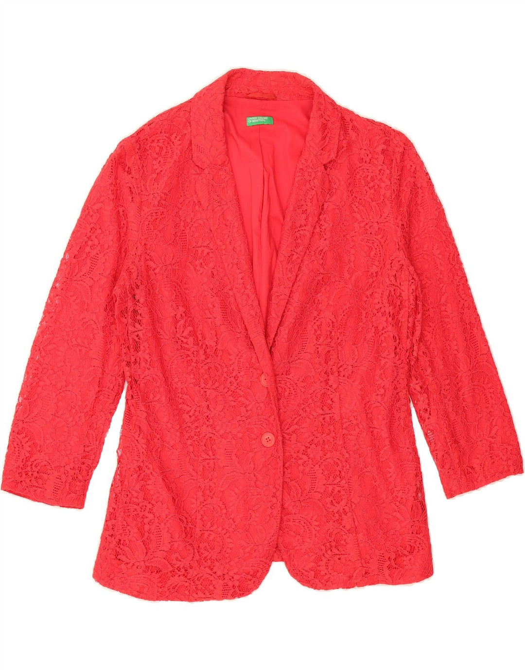 BENETTON Womens 3/4 Sleeve 2 Button Blazer Jacket IT 46 Large Red Vintage Benetton and Second-Hand Benetton from Messina Hembry 