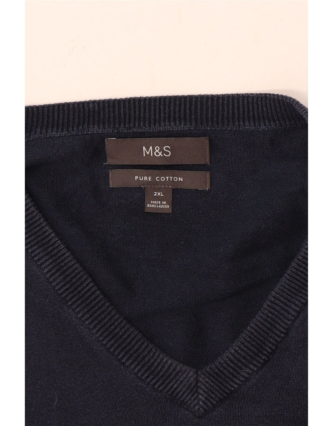 Pulover cu decolteu în V pentru bărbați Marks & Spencer, bumbac bleumarin 2XL