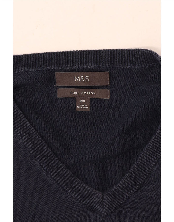 Pulover cu decolteu în V pentru bărbați Marks & Spencer, bumbac bleumarin 2XL