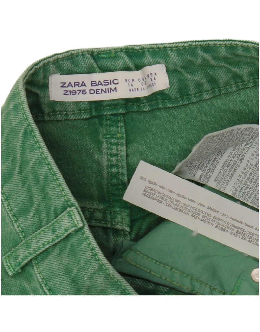 Pantaloni scurți din denim pentru femei Zara EU 34 2XS W24 Bumbac verde