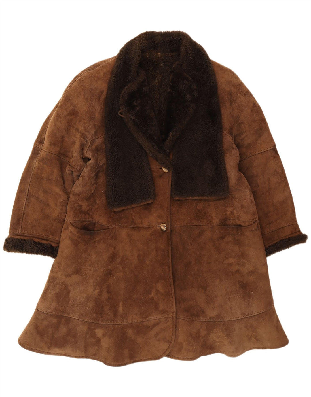Palton din shearling vintage pentru femei, cu ajustare largi, IT 44, maro mediu, iarnă