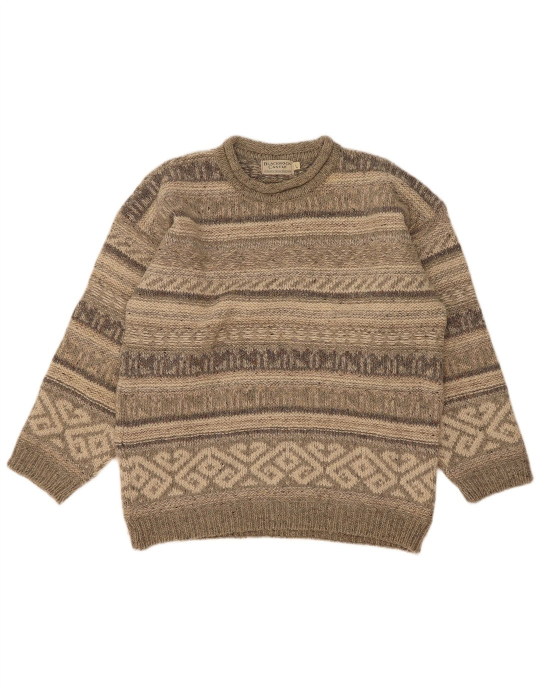 Pulover vintage pentru bărbați cu gât țestoasă, mare, lână Fair Isle, gri
