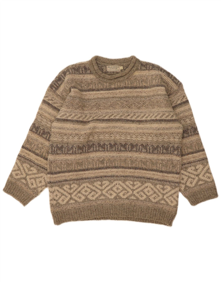 Pulover vintage pentru bărbați cu gât țestoasă, mare, lână Fair Isle, gri