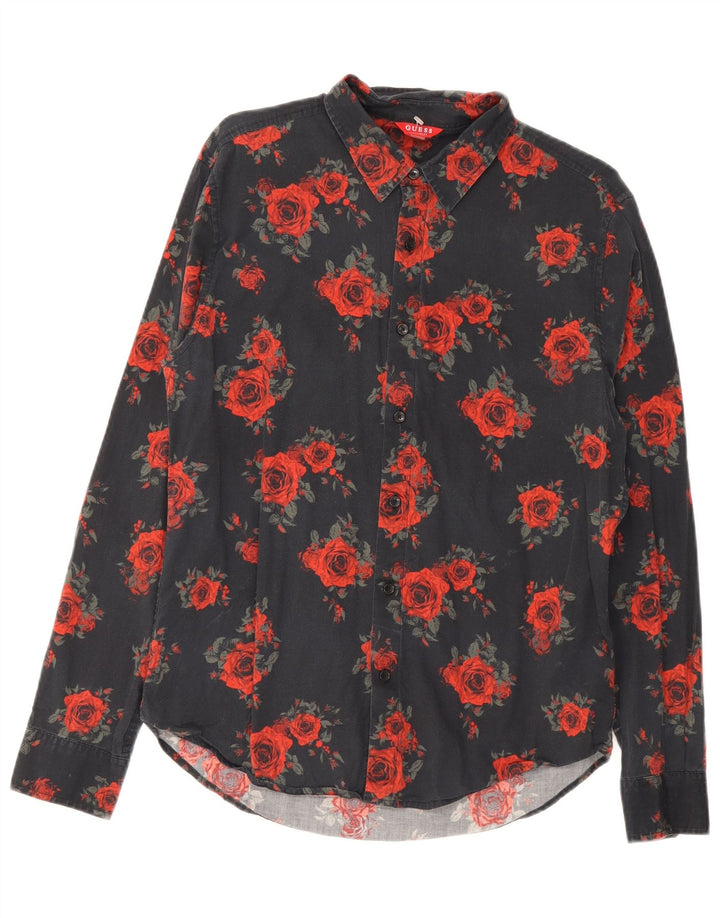 Cămașă pentru bărbați Guess, bumbac floral, negru mediu
