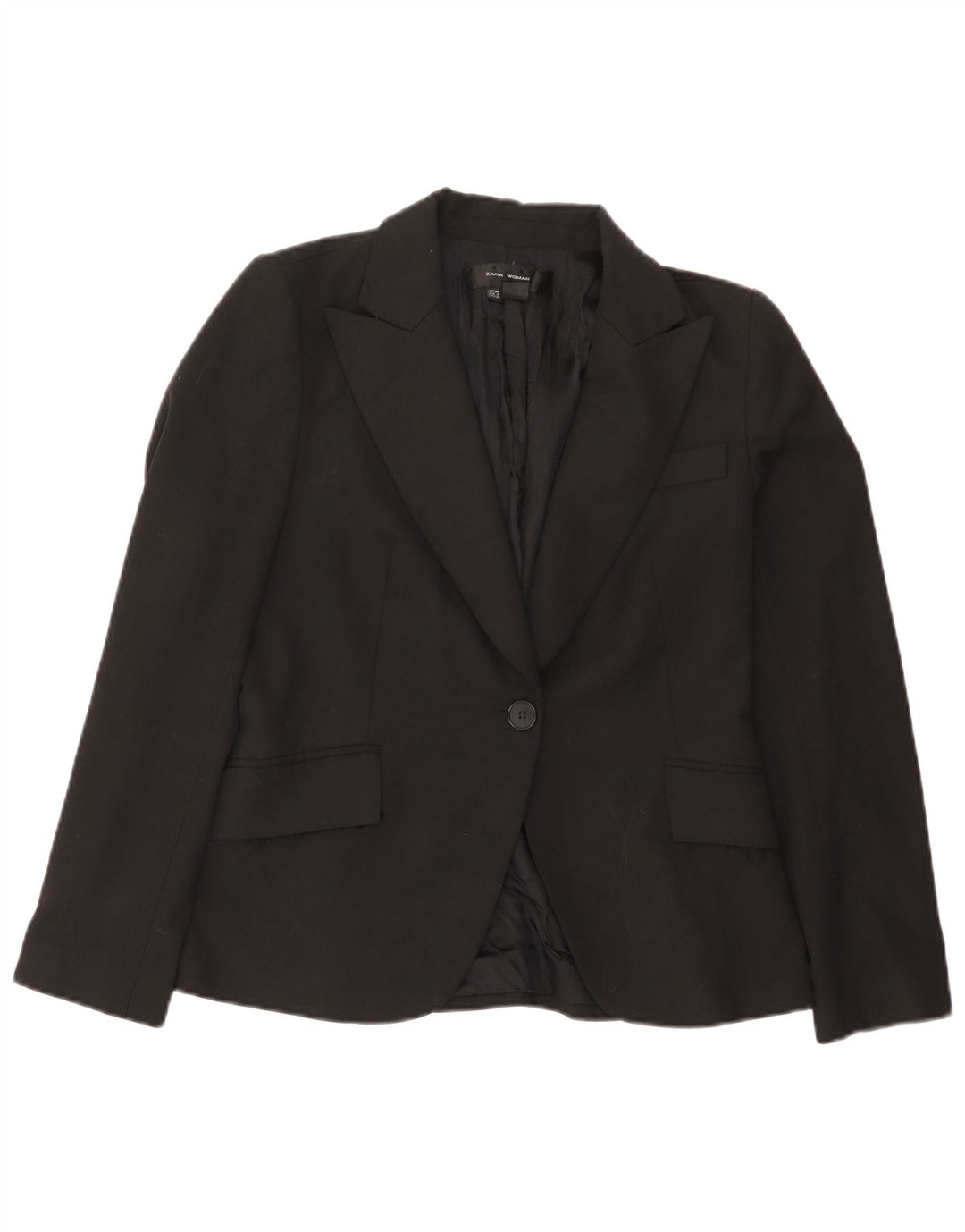 Zara Womens 1 Button Blazer Jacket EU 40 Medium Black Polyester