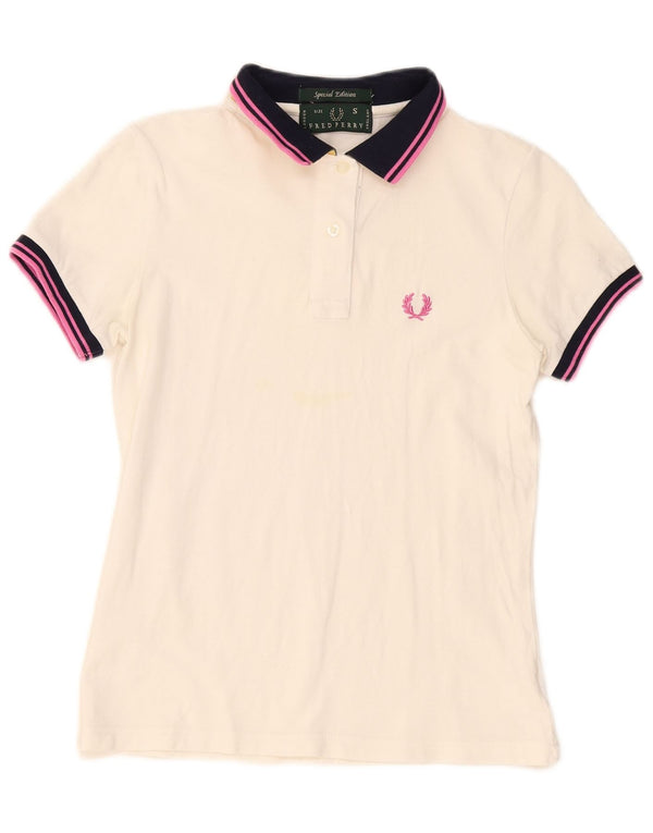 Tricou polo de rugby pentru femei Fred Perry UK 10 Bumbac cu dungi albe mici