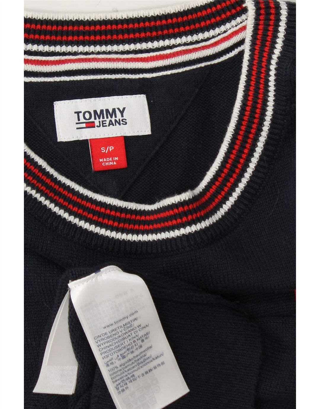 Pulover pentru femei TOMMY HILFIGER Pulover cu decolteu triplu UK 10 Mic Bleumarin