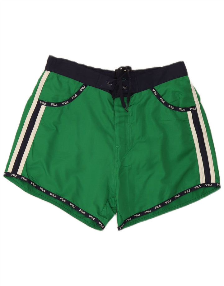 Pantaloni scurți de înot cu grafică Fila pentru bărbați, verde mediu, poliester color bloc