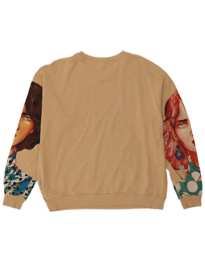 Pulover pentru femei Zara cu model abstract, bumbac mare, bej, UK 16