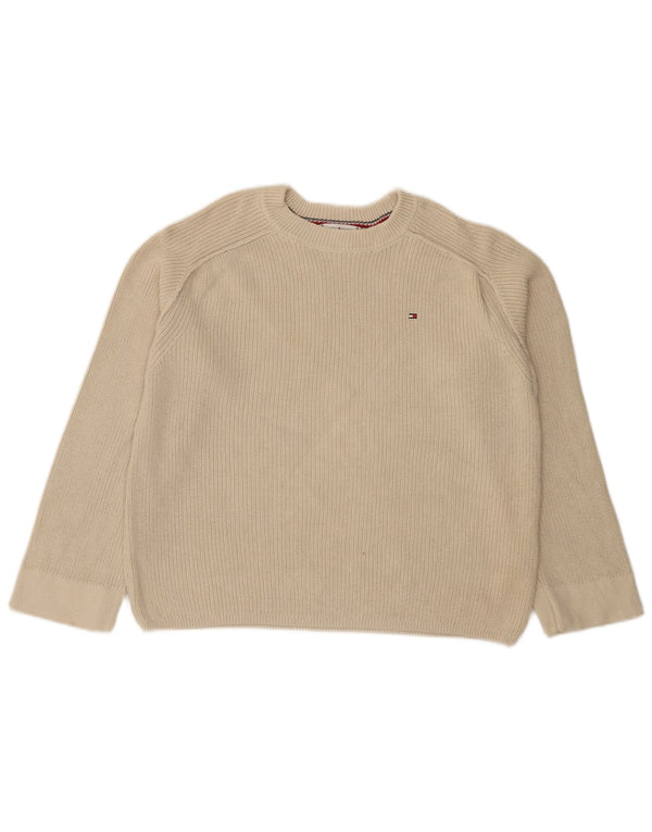 Pulover Tommy Hilfiger pentru femei supradimensionat cu decolteu triplu, UK 6 XS Bej