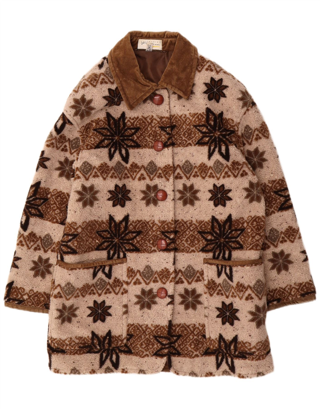 VINTAGE haină supradimensionată pentru femei UK 10 Fair Isle, bej mic