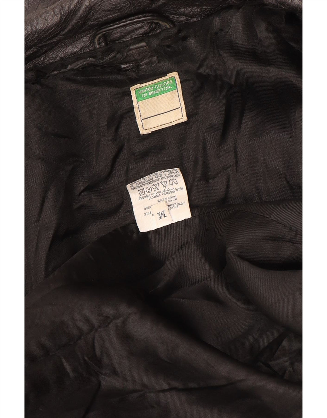Geacă de piele Benetton pentru femei UK 14 Medium Black Leather