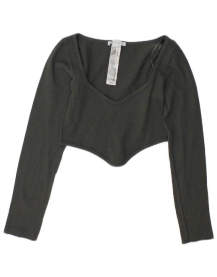 Crop Top cu mânecă lungă pentru femei Zara UK 12 Poliamidă verde medie