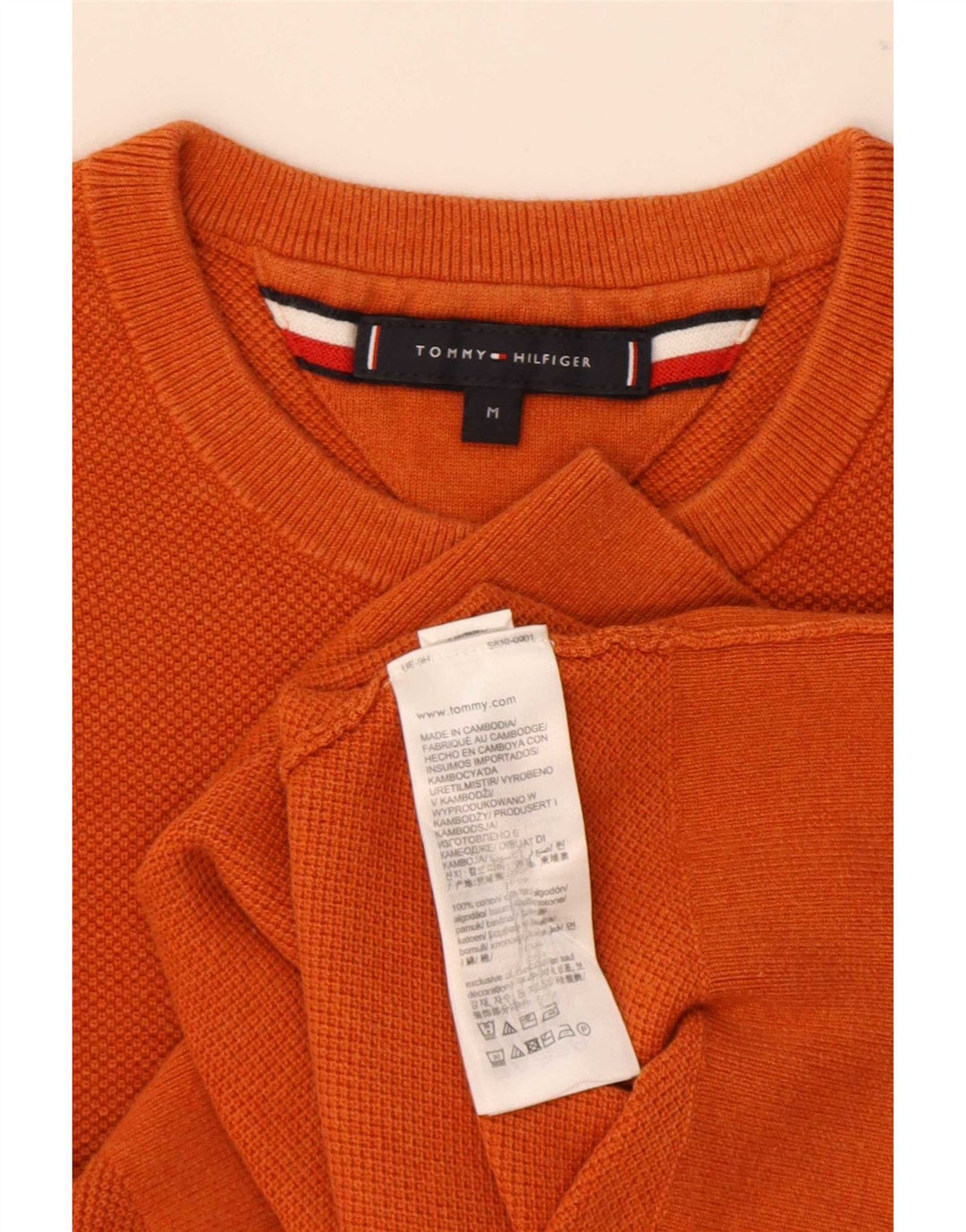 Pulover Tommy Hilfiger pentru bărbați, cu gât roșu, bumbac portocaliu mediu
