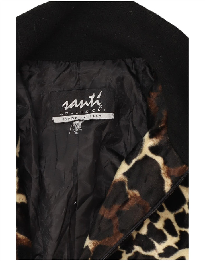 Bomber vintage pentru femei UK 12 Medium Black Animal Print