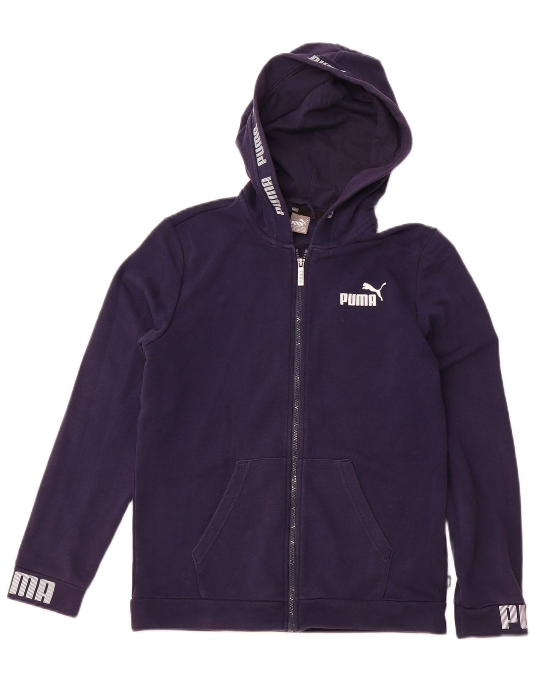 Pulover PUMA Graphic Zip Hoodie pentru băieți 13-14 ani, bumbac bleumarin