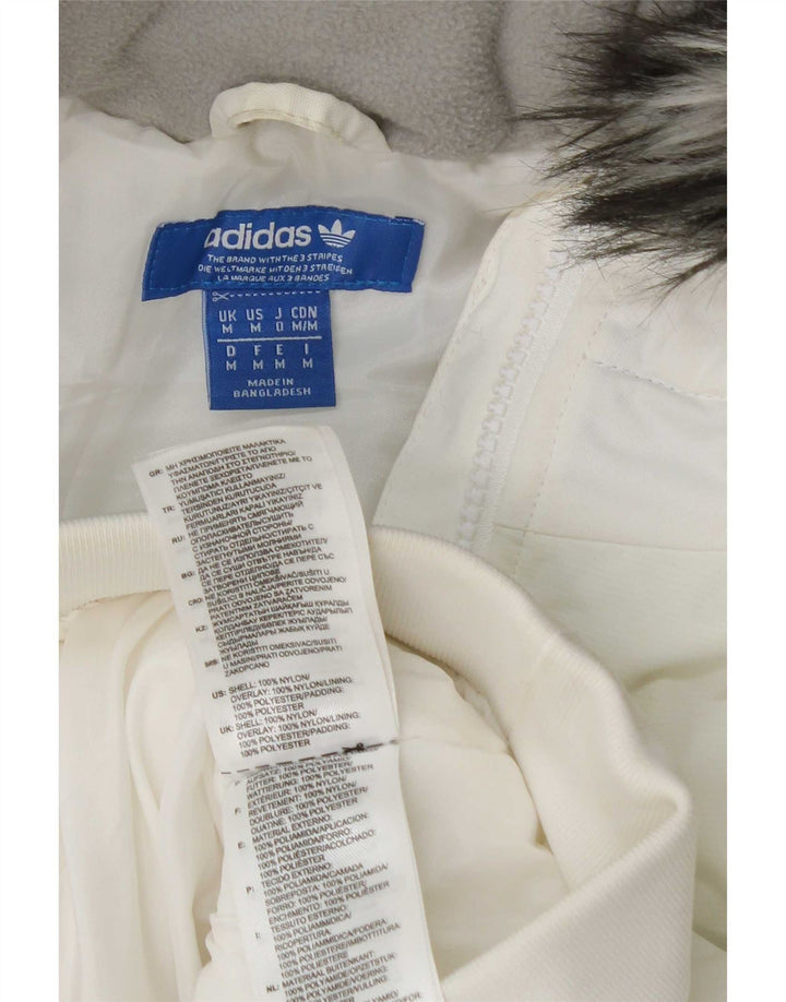 Jachetă bomber căptușită cu glugă Adidas pentru bărbați UK 38, nailon alb mediu
