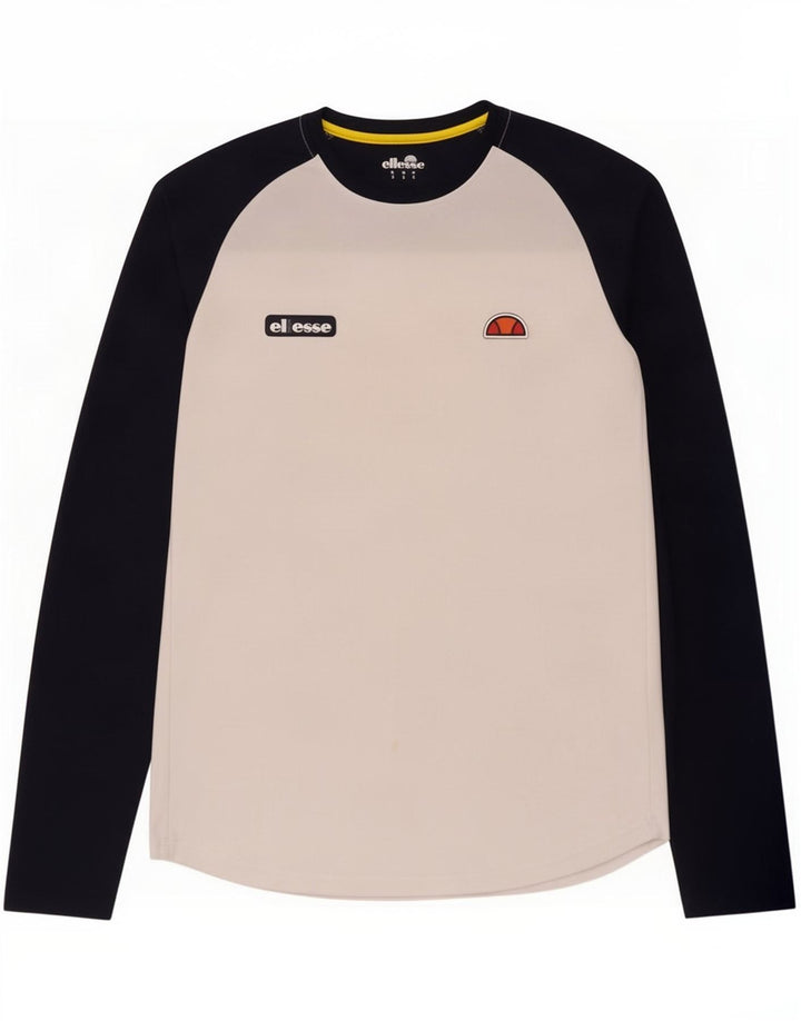 Ellesse Top pentru bărbați cu mânecă lungă, mic, alb, poliester color block