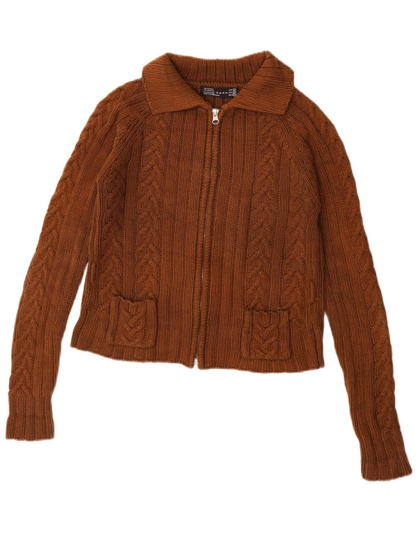 Pulover cardigan cu fermoar complet Zara UK 10 Bumbac maro mic