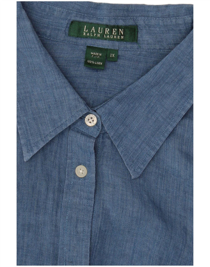 Bluză cămașă cu mânecă scurtă pentru femei Ralph Lauren UK 20 2XL Albastru