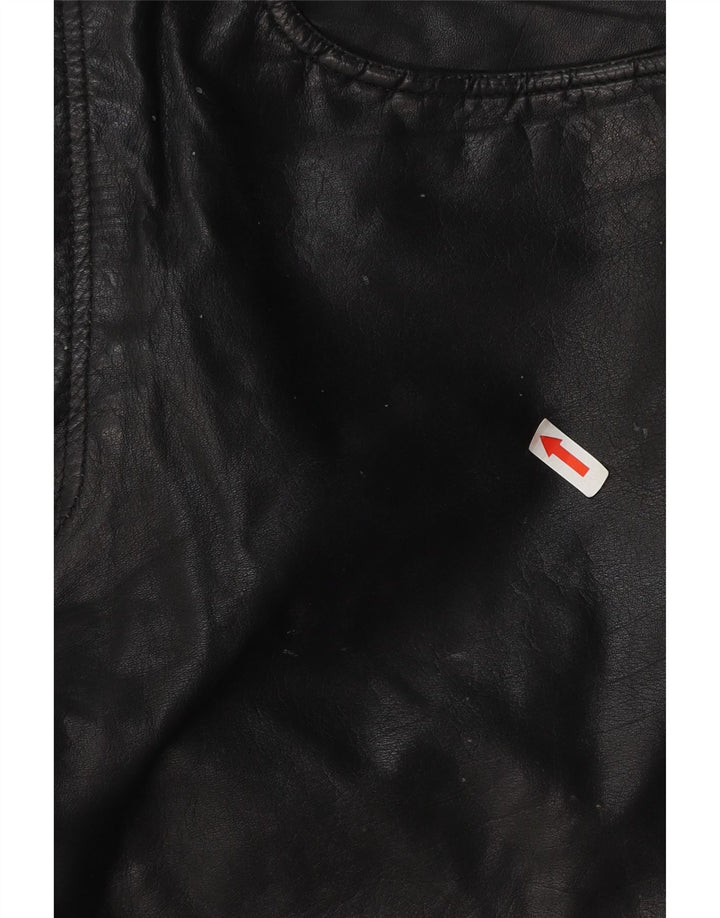 Pantaloni drepți din piele vintage pentru bărbați W34 L30 din piele neagră