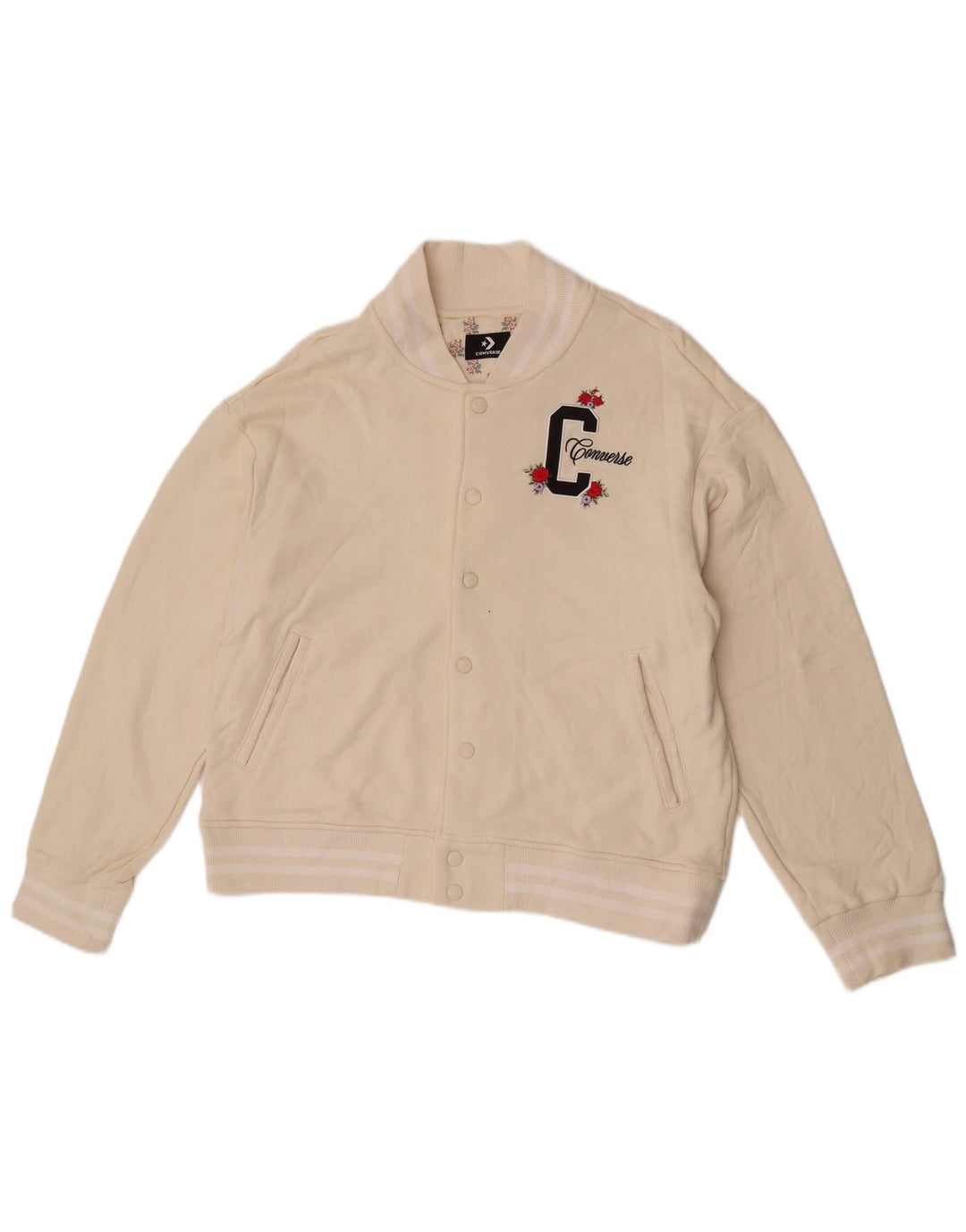 Jachetă Converse Graphic Varsity pentru femei UK 18 XL, bumbac cu dungi albe