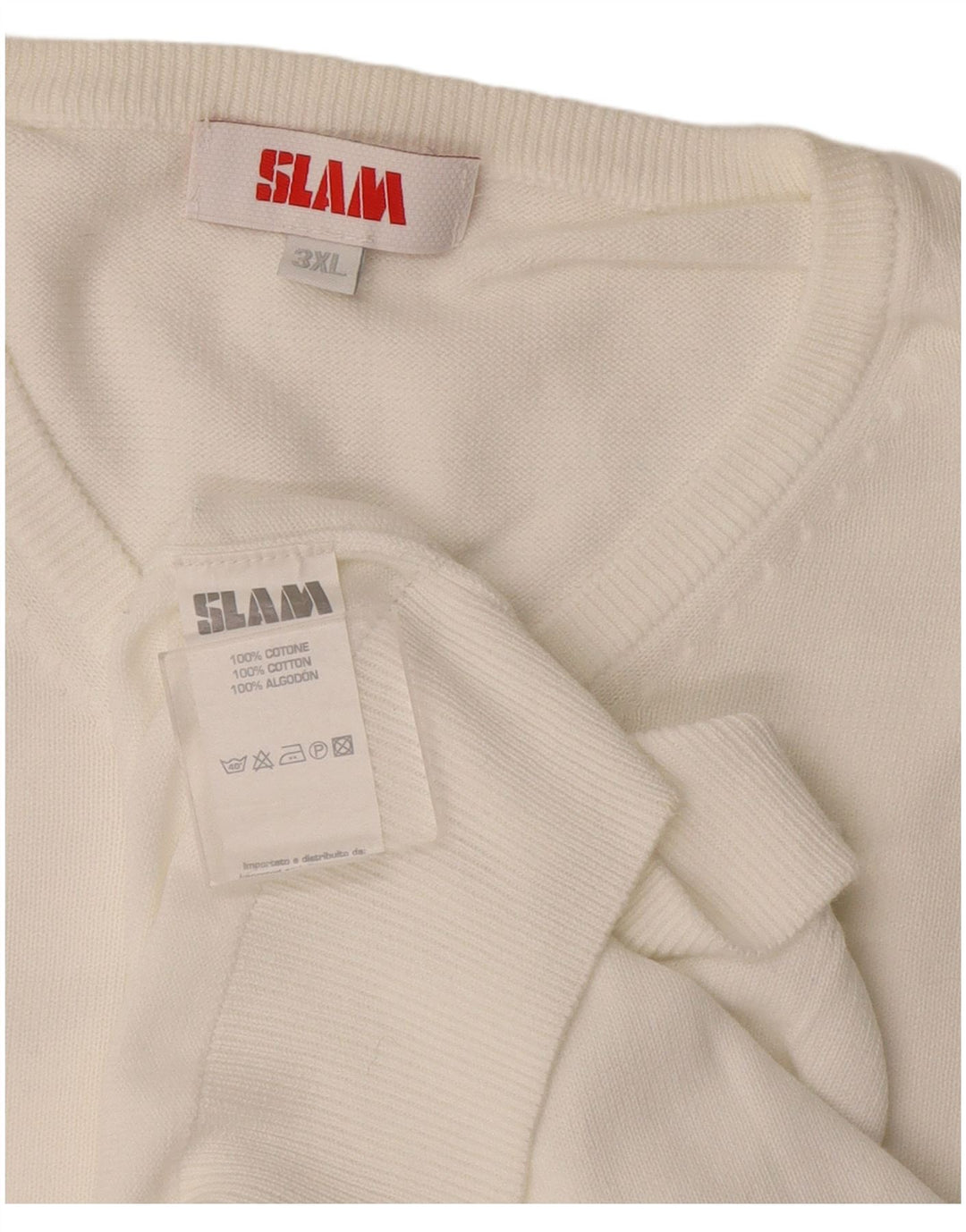 Pulover cu decolteu în V Slam pentru bărbați, bumbac alb 3XL