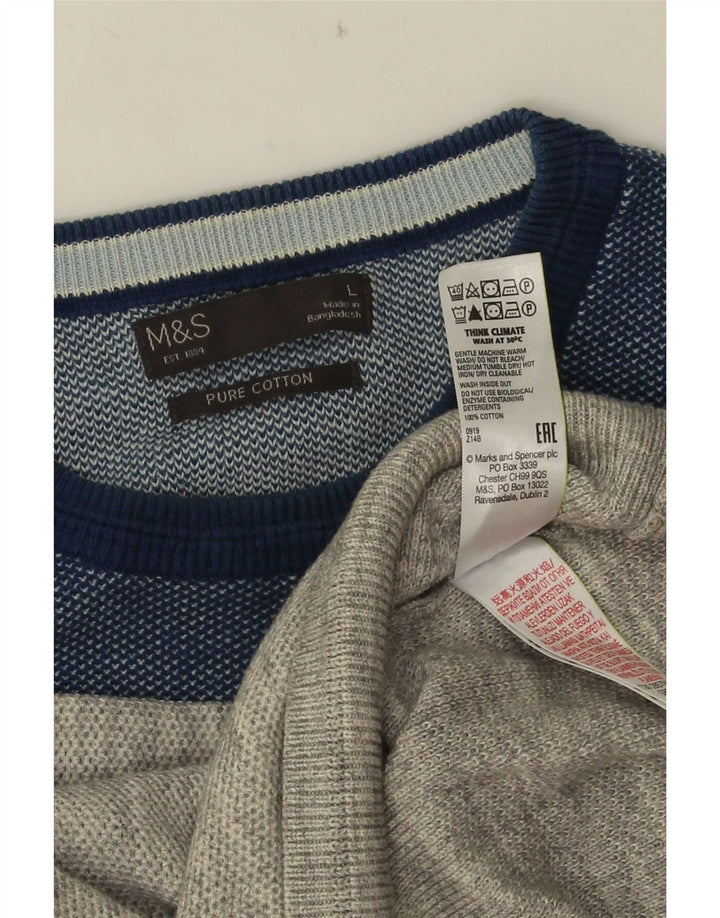 Pulover pentru bărbați Marks & Spencer cu gât roșu, mare, gri din bumbac color bloc