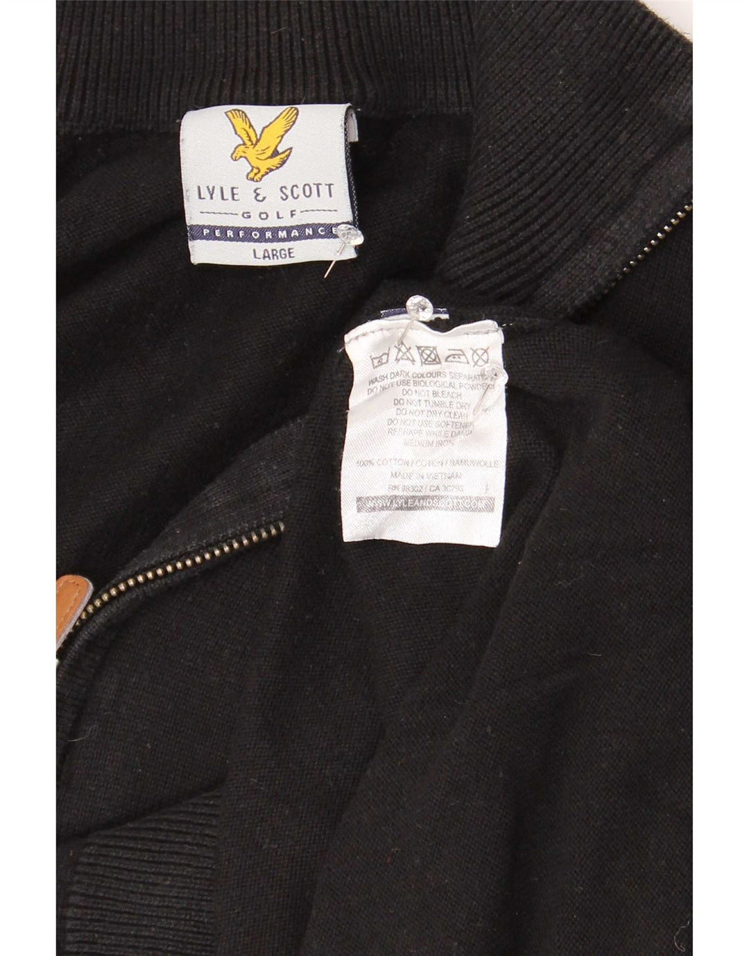 Pulover pentru bărbați Lyle & Scott, cu fermoar, cu gât, bumbac mare, negru