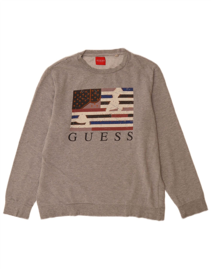 Guess Pulover grafic pentru bărbați UK 40 Bumbac gri mediu
