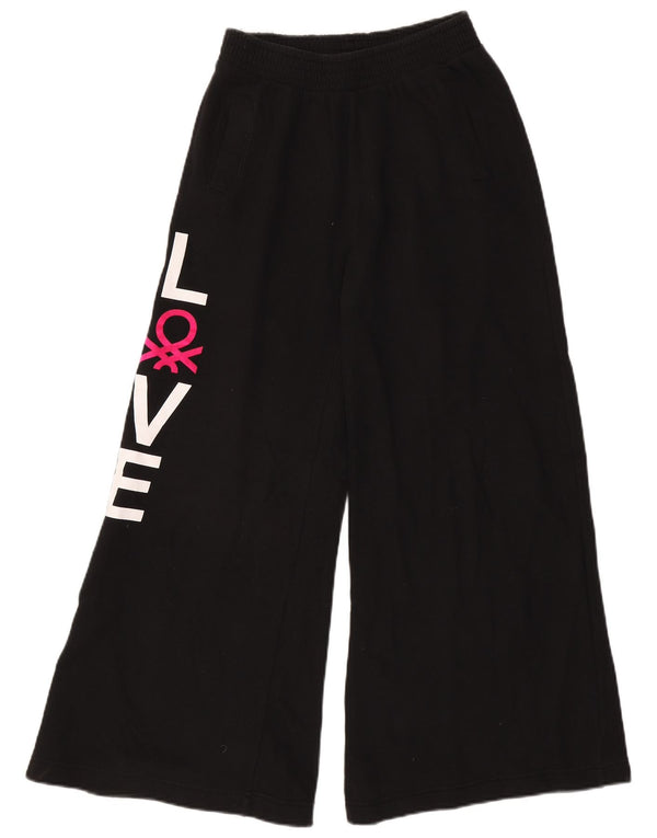 Pantaloni de trening cu picior largi Benetton pentru femei UK 8, bumbac negru mic