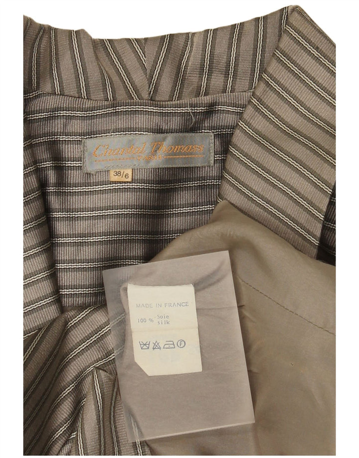 Vintage Womens Crop 2 Button Blazer Jacket EU 38 Medium Grey Striped Silk