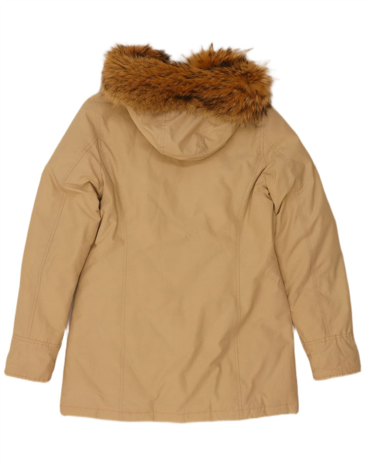 Palton căptușit cu glugă Woolrich pentru femei UK 14, bumbac mediu bej