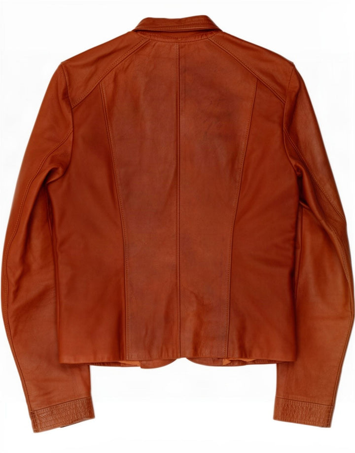 Jachetă de piele vintage pentru femei UK 8 Small Brown