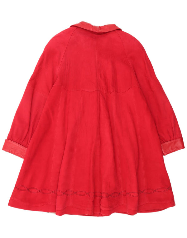Pardesiu supradimensionat din piele intoarsa pentru femei Vintage UK 14 Medium Red Piele