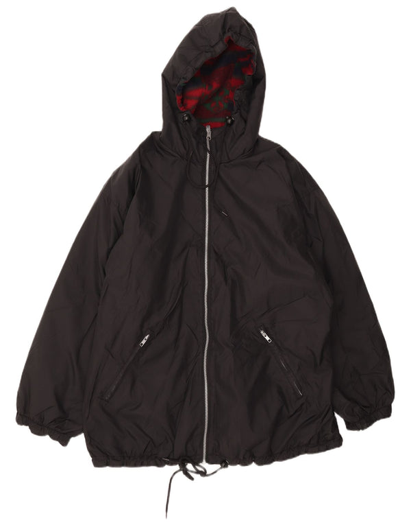 Jachetă reversibilă supradimensionată cu glugă vintage pentru femei UK 18 XL Nylon negru