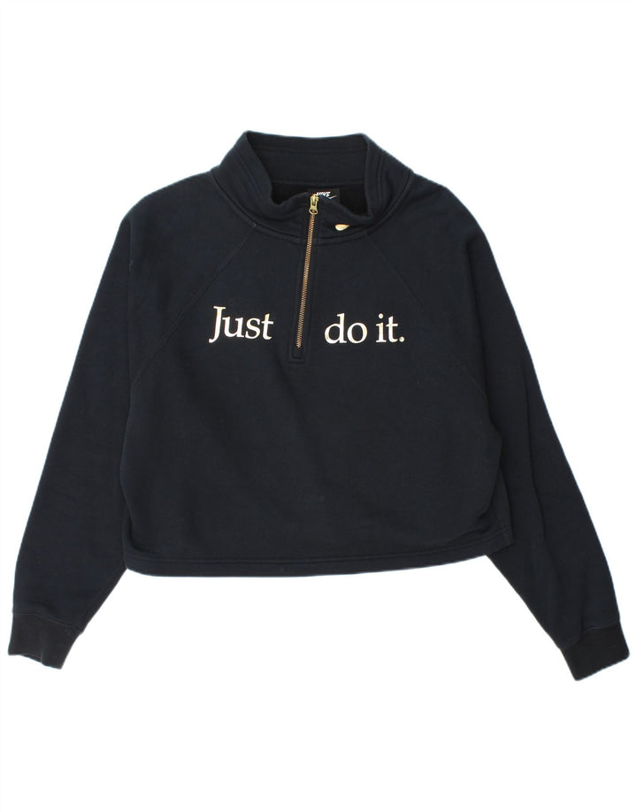 Pulover Nike pentru femei, cu grafic, cu fermoar, cu gât, UK 14 Medium Bleumarin