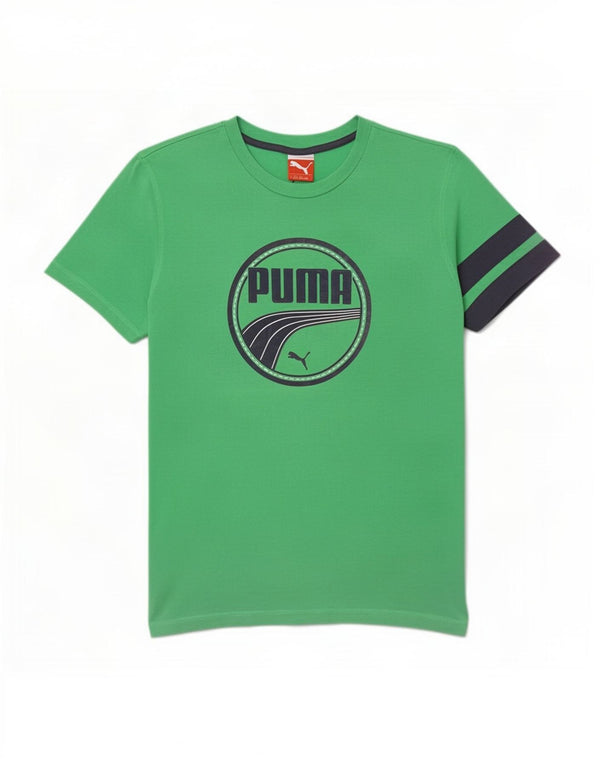 Tricou cu grafică Puma pentru bărbați Top mic verde din bumbac color bloc