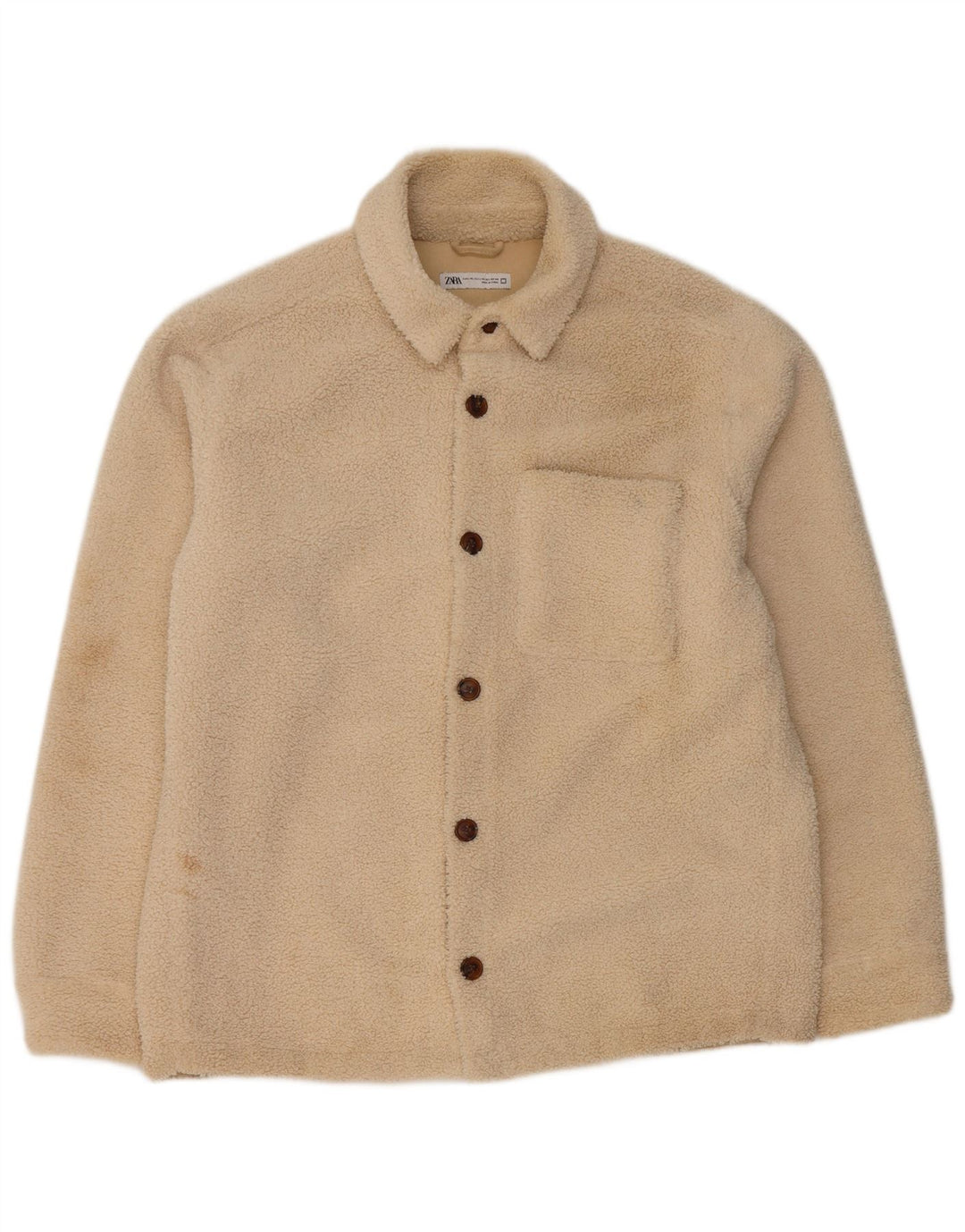 Jachetă Bomber Fleece pentru bărbați Zara UK 42 XL poliester bej
