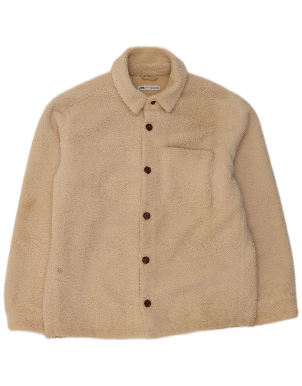 Jachetă Bomber Fleece pentru bărbați Zara UK 42 XL poliester bej