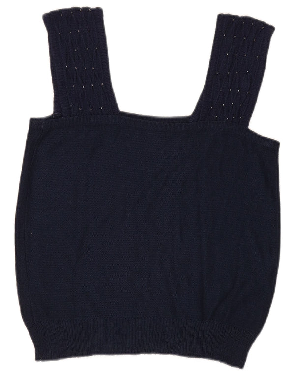 Vintage Crop Knit Cami Top pentru femei UK 8 Small Bleumarin