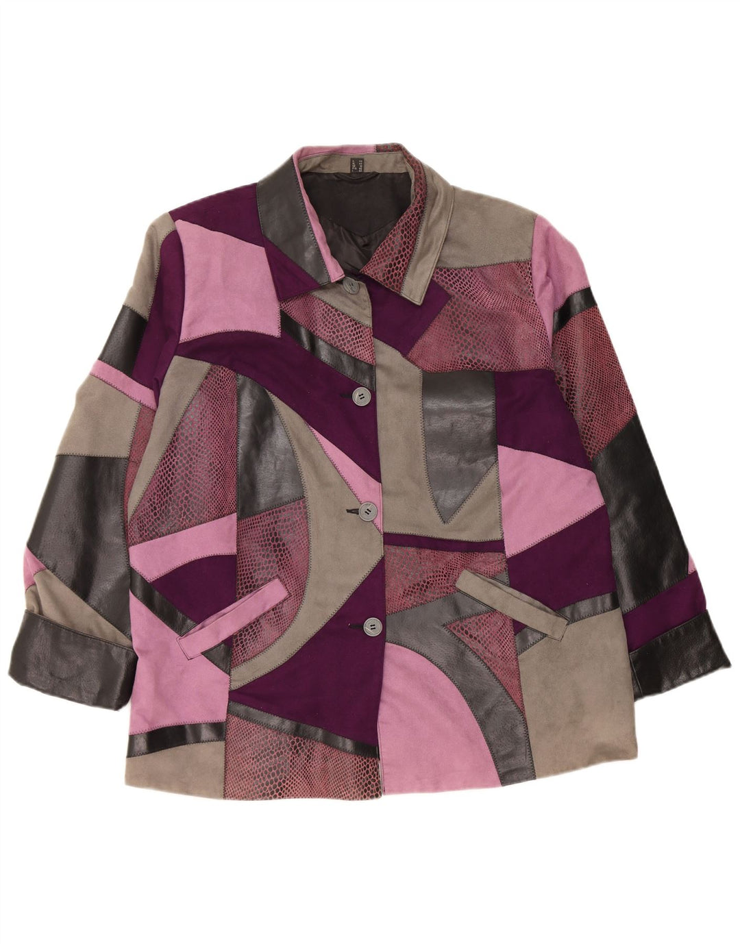 Jachetă de piele vintage pentru femei UK 18 XL din piele mozaică multicoloră