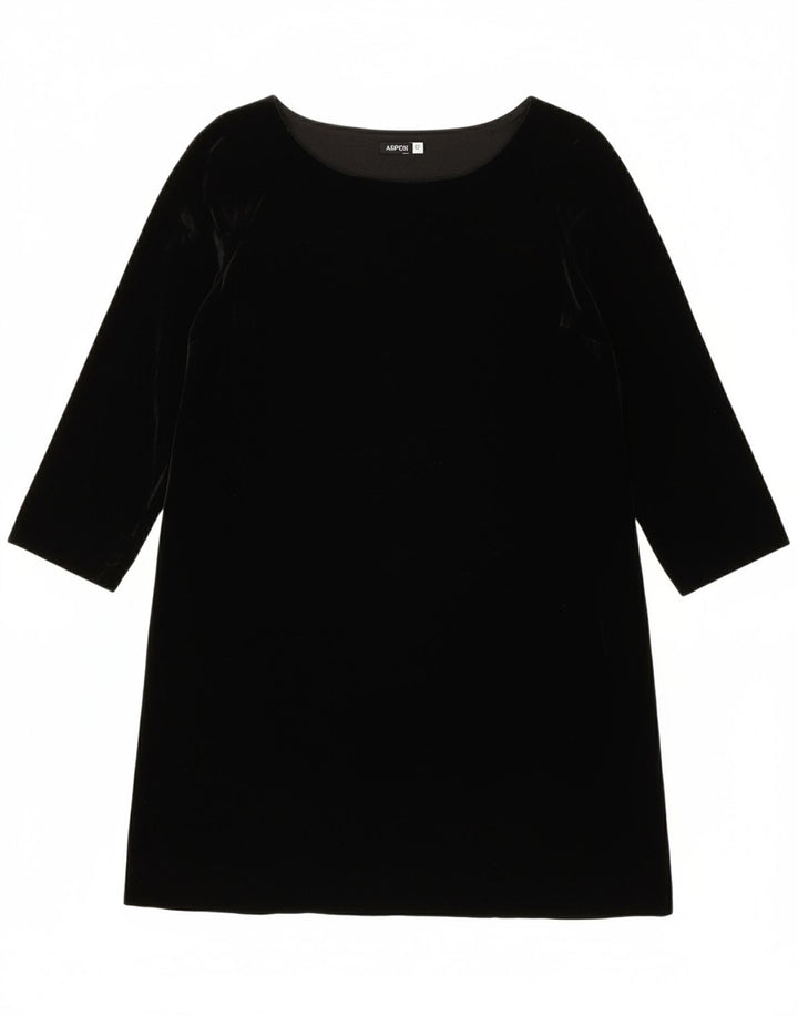 ASPESI Womens Velvet 3/4 Sleeve Shift Dress IT 44 Medium Black