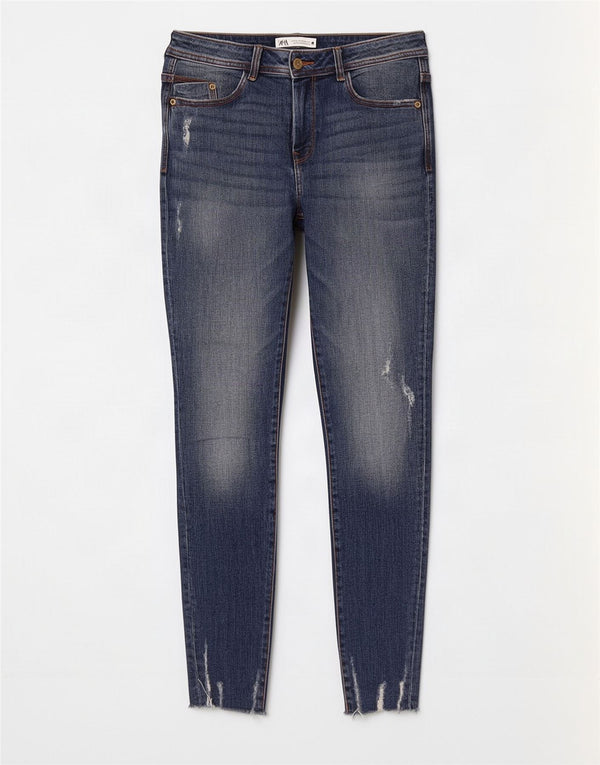 Blugi skinny distressed pentru femei Zara EU 40 Medium L30 L28 Bumbac albastru