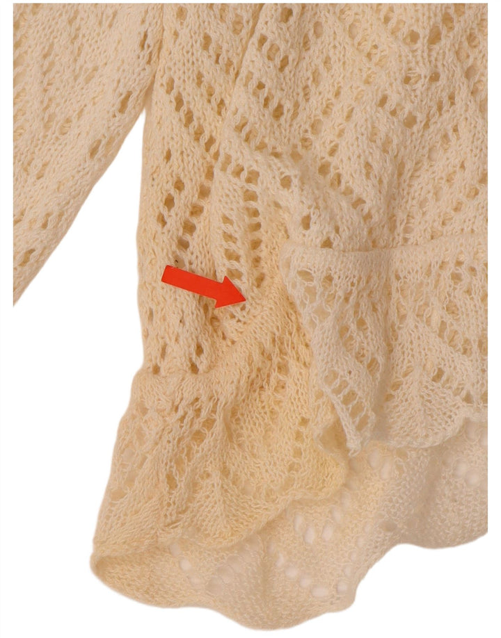 VINTAGE Pulover cardigan croșetat cu mâneci 3/4 pentru femei UK 18 XL alb catifelat